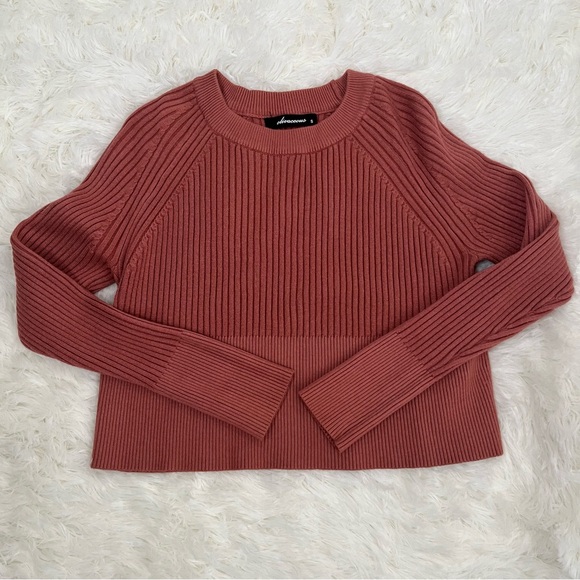 Olivaceous Ribbed Knit Cropped Sweater in Rust - Picture 2 of 3
